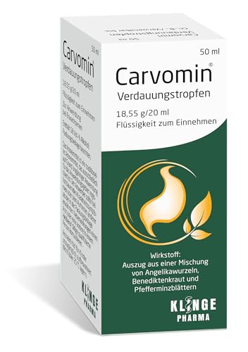 Carvomin pflanzliche Verdauungstropfen bei Magen-Darm-Beschwerden, Blähungen, Völlegefühl & Magenkrämpfen - mit natürlichen Bitterstoffen und ohne Schöllkraut - 50 ml