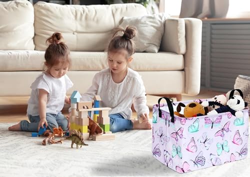 Image of Kid Clothes Storage Basket Gift Shelf Basket Toy Storage Bin, Nursery Basket Organizer Box for Children With Handles for Room Deco (Butterfly)