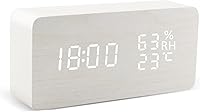 Vista 26 de Reloj despertador de madera LED alimentado por USB/AAA, control de voz, despertador de madera digital, decoración de mesa de escritorio electrónico
