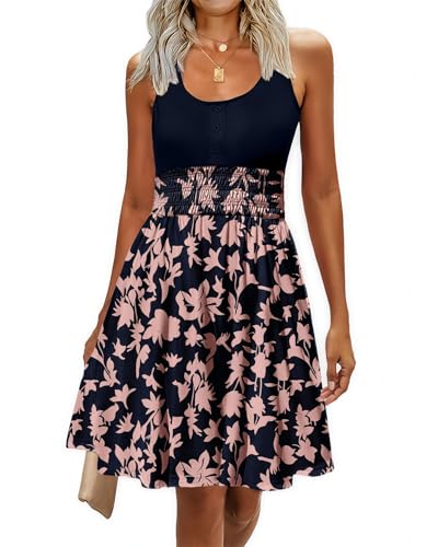 Image of Summer Dresses for Women Casual Sleeveless Sundresses Elastic Waist Mini Sun Dress