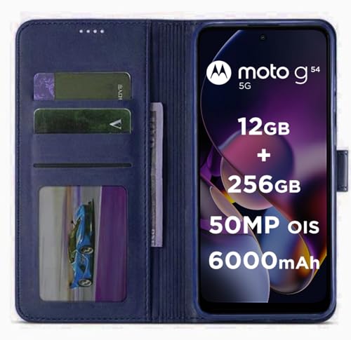 Image of SHINESTAR Moto G54 5G / G64 5G Flip Back Cover | PU Leather Flip Cover Wallet Case with TPU Silicone Case Back Cover for Motorola Moto G54 5G / G64 5G - Ultimate Blue
