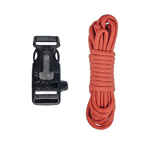 El kit de supervivencia de paracaídas definitivo - El kit incluye: 20 pies de cuerda de paracaídas 550 de alta resistencia, hebilla de utilidad que contiene iniciador de fuego y silbato, 45 opciones
