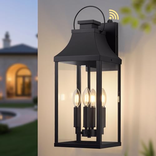 Image of Dusk to Dawn Outdoor Wall Lantern, 22'' Large Exterior Porch Sconce Lights