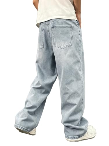 Image of ALLABREVE Men's Baggy Hip Hop Jeans Y2k Wide Leg Denim Pants Relaxed Fit Skater Trousers Streetwear