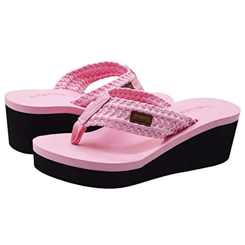 Image of MALIDA Womens Wedge Arch Support Flip Flops Cushion Soft Rubber Midsole Platform Thong Sandals with Rubber Sole