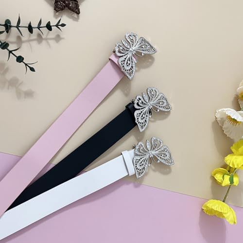 Women PU Leather Waist Belt Girls Bling Y2K Belts with Butterfly Buckle for Jeans Dress4
