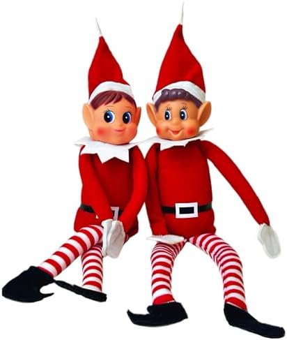 GLOW Naughty Christmas Elves Set of 2, Playful Elf Figure with So...