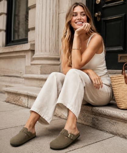 Image of KIDMI Genuine Suede Clogs for Women Men Cork Footbed Sandals Leather Mules Potato Shoes with Arch Support