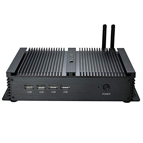 Image of KINGDEL Fanless Industrial Computer, Mini Desktop PC with Celeron Dual Core CPU, 4GB RAM, 128GB SSD, 2xLAN, 4xCOM RS232, HD Port, Full Metal Body