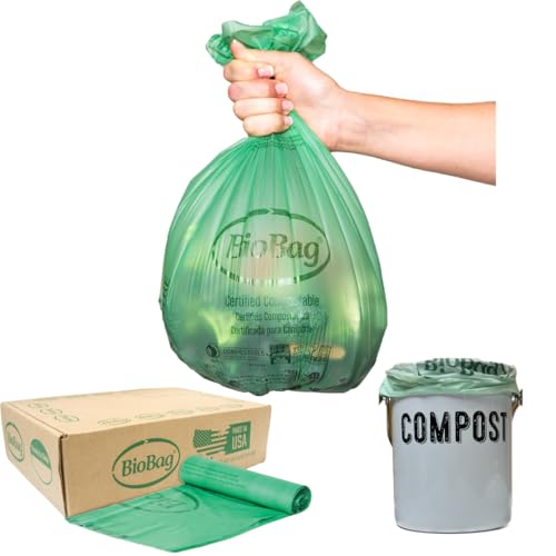 2.6 Gallon Compostable Food Scrap Bags by BioBag, 100 Count, BPI Certified, Meets ASTM D6400 Standards, Made in USA, Kitchen Counter Bin Liners