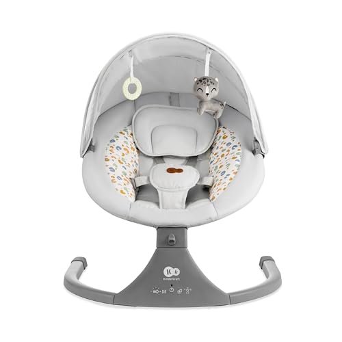 Kinderkraft LUMI 2 Babywippe, Elektrische Babyschaukel, Von der Geburt bis 9 Monate, Höhenverstellbar, 5 Schaukelmodi, 12 Melodien, Bogen mit Spielzeug, Dunkelgrau