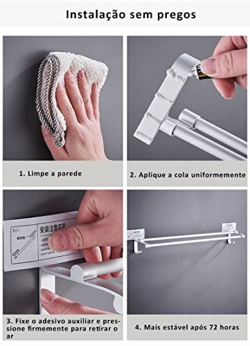 Toalheiro Duplo Suporte Porta Toalha 50 cm Com Ganchos Dupla Instalação
