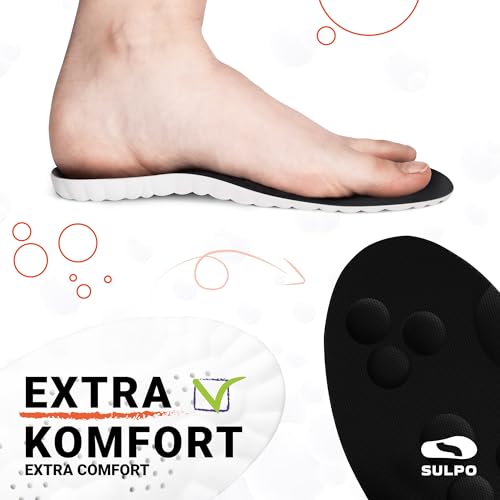 SULPO SPORT Orthopädische Einlegesohlen ideal für Sport und Alltag - Atmungsaktive, weiche, stoßdämpfende Einlegesohlen Herren und Damen - Einlegesohlen Arbeitsschuhe (Schwarz, XXL (45-46 EU))