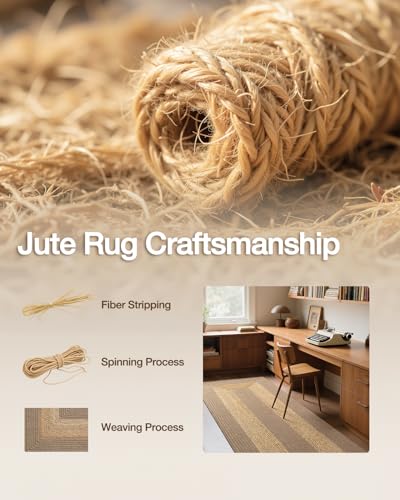 Image of Handmade Rectangular Jute Carpet Beige - Natural Fiber Rug for Living Room & Bedroom | Eco-Friendly & Durable | Size 4x6 Feet, Color- Beige