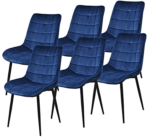 Kitchen Dining Chairs Set of 6 Velvet Side Chairs Blue Padded Dining Chairs with Metal Legs Kitchen Dining Chairs Set of 6 Velvet Side Chairs Blue Padded Dining Chairs with Metal Legs