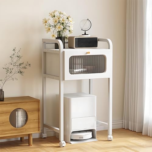 ksxnkhk Estantería para Robot Aspirador, Armario para aspiradora, mesita de Noche portátil con Ruedas, Ahorra Espacio, para Sala de Estar, Comedor, Cocina (Blanco)