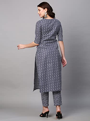 Image of ANNI DESIGNER Women's Cotton Blend Printed Straight Kurta With Pant
