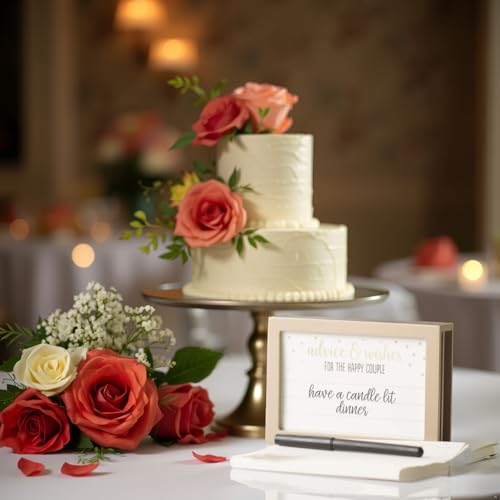 Image of Kate & Milo Advice & Wishes Wedding Guest Card Frame, Guestbook Alternative with Message Cards & Pen, Keepsake Wedding Decor for Reception or Shower