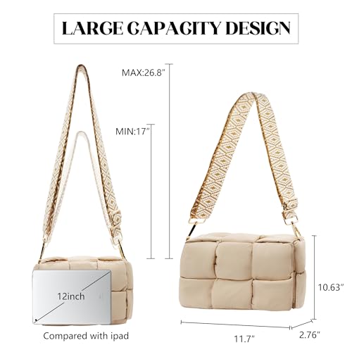 Image of Shoulder Bag Lightweight Puffer Tote Crossbody Bag Handwoven for Women | waterproof nylon, durable, soft padded texture, versatile for travel, work, weekend, everyday, adjustable strap