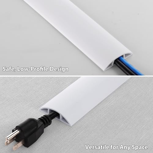 Image of ZhiYo 5.6ft Cord Covers for Wires on Floor, Cord Hider Floor Hide Extension Cords, Soft PVC Cable Cover Cable Protector, Wire Cavity W0.62in H0.31in, White