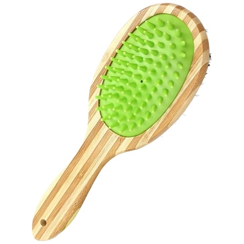 Machify 2-seitige Hundebürste: Holzgriff, Silikon/Wildschweinborsten, Geschenk-Box, einfache Fellpflege