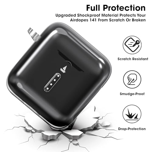 Image of Sounce Earphone Case Cover Compatible with Boat Airdopes 141, Soft Silicone Skin Case Cover Shock-Absorbing Protective Case with Keychain [Front LED Visible] - Transparent