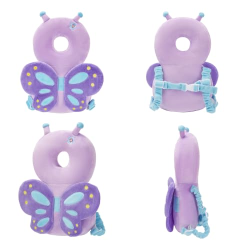 Image of Baby Head Back Protector Backpack Toddler Safety Protector Cushion Pad Soft, Adjustable and Lightweight Design for Safe Walking and Crawling Toddlers Girls and Boys(Purple Butterfly)
