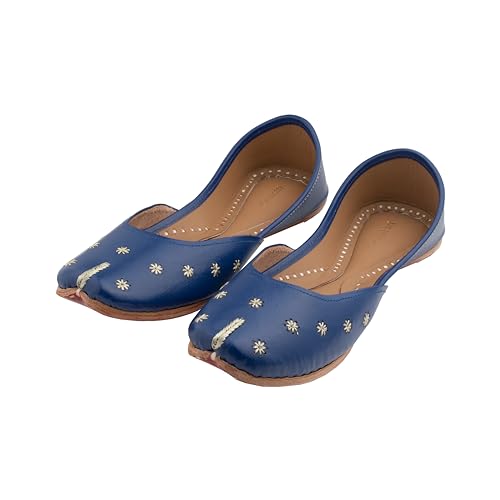 Image of KORAKARI Women's Traditional Ethnic Amber Punjabi Jutti, Leather Flat Comfortable Mojaris for Girls