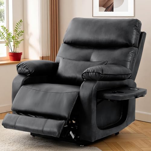 Image of Motorized Power Recliner Sofa for Adult & Elderly, Infinite Position Lay Flat Lift Chair, Cup Holder, Lumbar Pillow, Wireless Charger, Leather (Silver Grey)