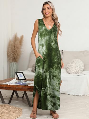 Image of BELAROI Womens Plus Size Maxi Dress Sundress Summer Casual Sleeveless V Neck Pockets Beach Swimsuit Coverup Loose