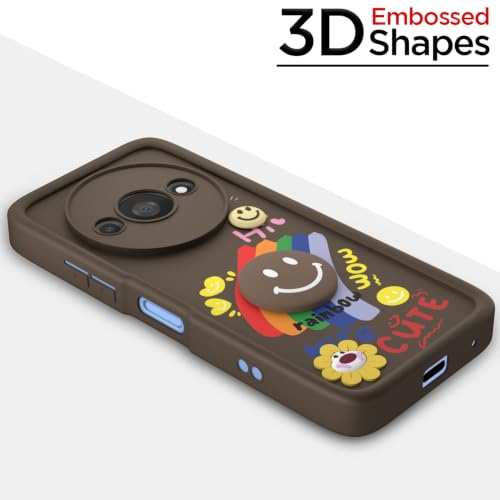 Image of Pikkme Back Cover for Redmi A3 (2024) / Redmi A3x / Poco C61 | Soft Silicone| Cute Rainbow Smile & 3D Cartoon Flower Design | Shockproof Raised Camera Protection Bumper Case (Brown)