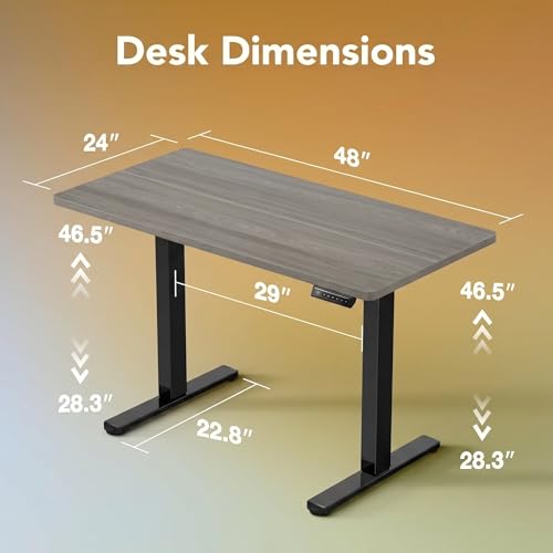 Image of HUANUO 48 inch Small Electric Standing Desk Adjustable Height, 4 Memory Height Settings, Sit Stand Up Desk for Home Office & Computer Workstation, Grey