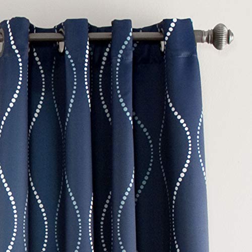 Lush Decor, Navy Swirl Light Filtering Curtains, W 52" x L 84" (2 Panels) - Image 2
