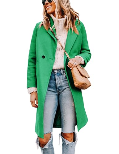 Tanming Women's Notch Lapel Double Breasted Wool Blend Mid Long Pea Trench Coat (Green, Small)