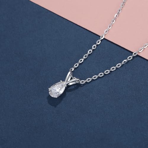 Moissanite Necklace for Women,1CT Pear Cut D Color VVS1 Moissanite Pendant Necklace,Sterling Silver Plated 18K White Gold Moissanite Necklace Birthday Christmas Gifts for Women Wife3
