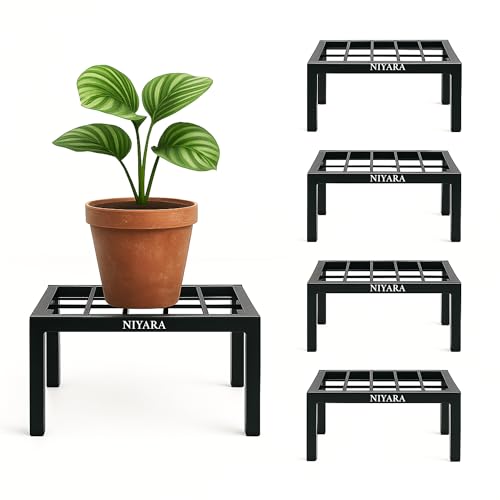 Image of Niyara || Metal Planter Stand || Plant Stand for Pots|| Outdoor Plant Stand (Square Grid stand set of 4)