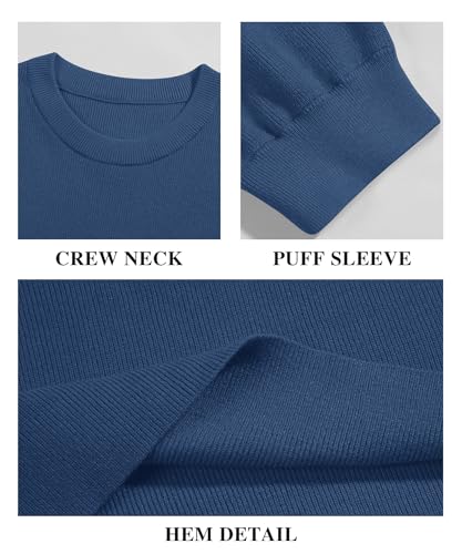 Image of Bodosalia Womens Puff Short Sleeve Sweater Casual Summer Crew Neck Pullover Tops Ribbed Knit Sweater Blouse