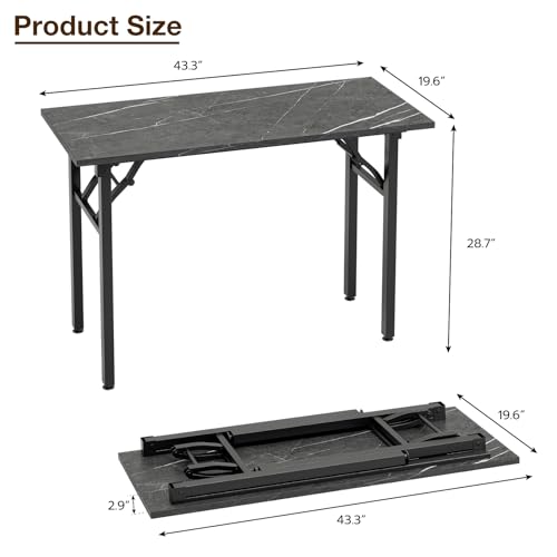 Image of TEMI Small Computer Desk Folding Table - 43.3 inch Foldable Office Desk, No Assembly, Perfect for Small Spaces in Bedroom, or Apartment, Portable Mini Desk or Study Table Compact Design, Marble Greige