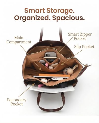 Work Tote Bag for Women Fits 14 In Laptop, Vegan Leather Purse miniatura 6
