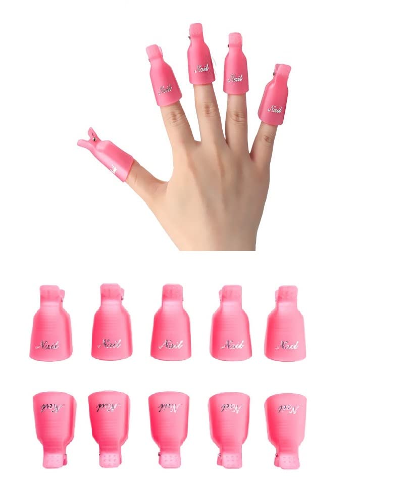 HIGHROCK 10Pcs Acrylic Nail Art Polish Remover Wrap Cleaner Clip Caps(Pink)