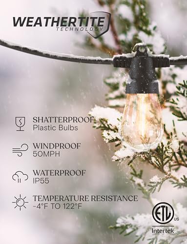 Image of Brightech 104 (52x2) FT Ambience Pro Solar Powered Outdoor LED String Lights - Waterproof Remote Control Lights - 48 Bulbs, 7W Solar Powered Color Changing White Light for Camping, Patio, Garden