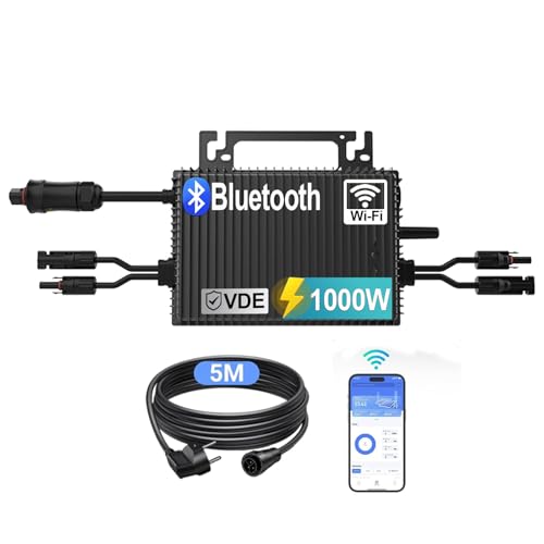 SUKFLOW Microinversor de Corriente 1000 W,inversor fotovoltaico para 2 Paneles solares, IP67 Impermeable, MPPT Integrado, Control por WiFi/App