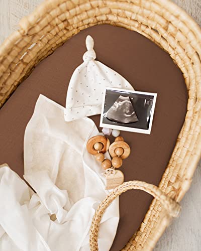 Image of Blissful Diary Muslin Bassinet Sheets, 2 Pack, Sunshine & Brown | fitted for bassinet mattress, soft and breathable cotton, boho style, easy care for machine wash, gift for boy and girl