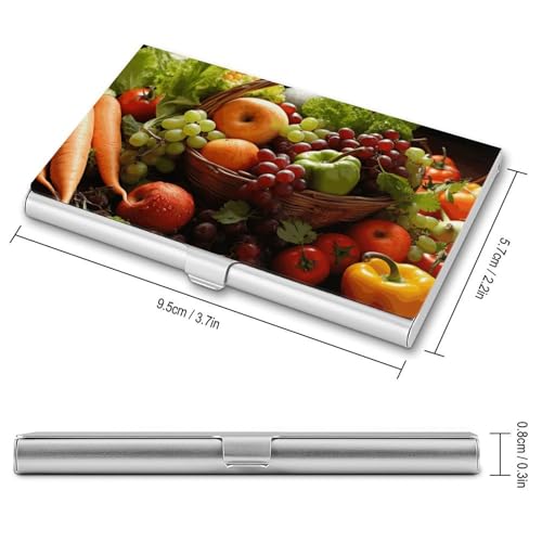 Slim Metal Business Card Holder - Colorful Various Vegetables And Fruit Aluminum Alloy Card Case with Buckle Closure, Holds 20 Cards & Cash, Professional Credit Card Size ID Holder for Men Women Gift2