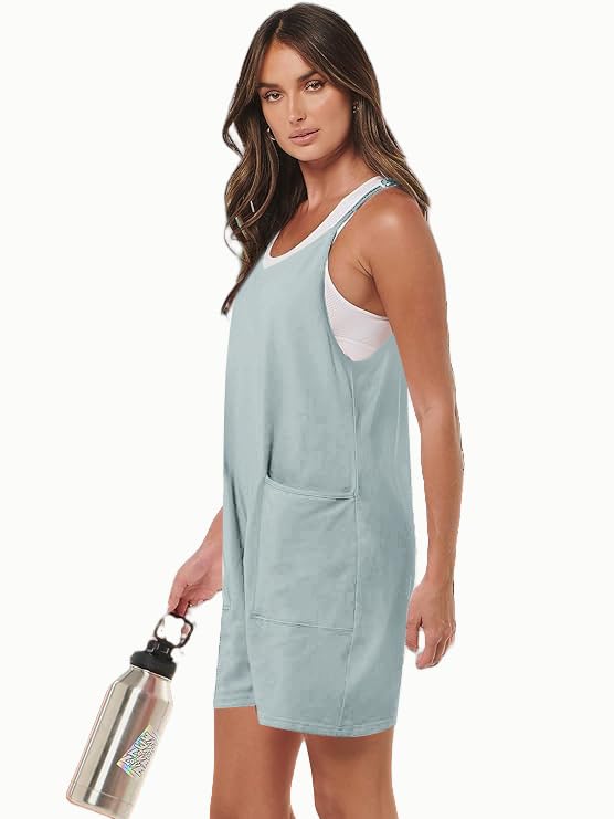 Haibang Salopette Donna Estiva Scollo a V Tute Corte Donna Senza Maniche Allentata Casual Jumpsuit con Tasche Morbida Monopezzi e Tutine Elegante Overall Rompers Pantaloncini Spiaggia Vacanza Outfit