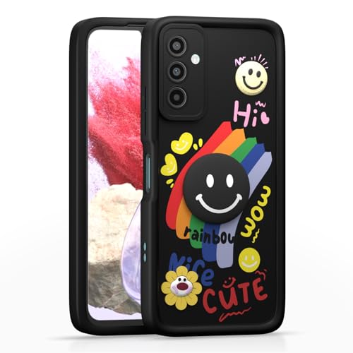 Image of Pikkme Back Cover for Samsung Galaxy M34 5G / F34 5G | Soft Silicone| Cute Rainbow Smile & 3D Cartoon Flower Design | Shockproof Raised Camera Protection Bumper Case (Black)