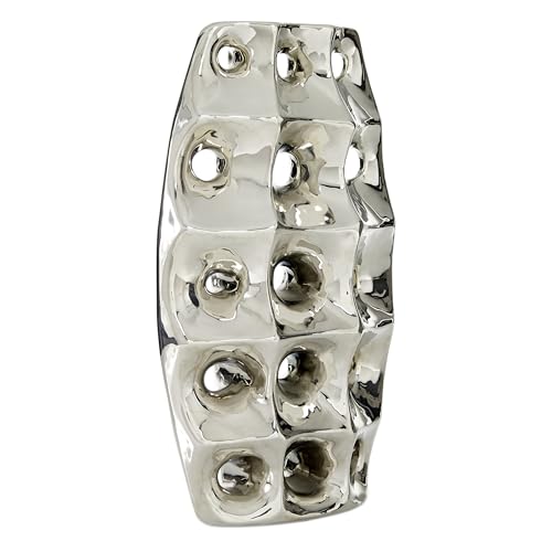 Deco 79 Vase 14" H, 8" W-71665, Ceramic, Silver, 8" x 4" x 14" - Image 2