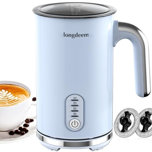 LONGDEEM 4-in-1 Electric Milk Frother & Steamer - Quick Heat for Rich Foam, Stainless Steel, Large 10 oz/5 oz, Reheat with Auto Shut-Off, Ideal for Coffee, Latte, Cappuccino, Pastel Blue LONGDEEM 4-in-1 Electric Milk Frother & Steamer - Quick Heat for Rich Foam, Stainless Steel, Large 10 oz/5 oz, Reheat with Auto Shut-Off, Ideal for Coffee, Latte, Cappuccino, Pastel Blue