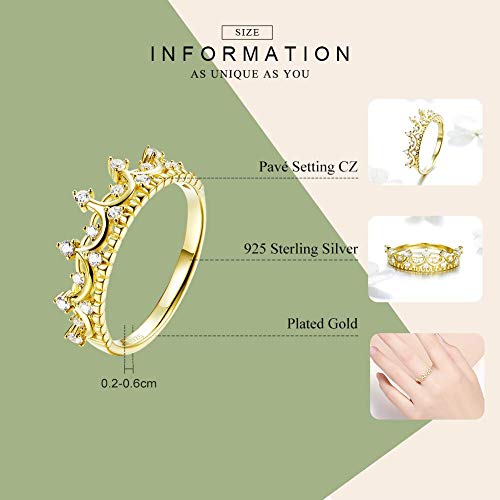 925 Sterling Silver Princess Crown Gold Color Crown Rings for Women Wedding Ring Jewelry2