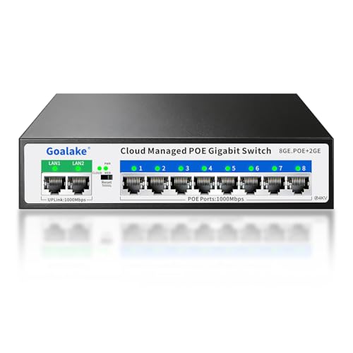Image of 8 Port Gigabit PoE Switch with 2 * 1000Mbps Uplink, Easy Managed 10 Port Gigabit POE Switch Compatible with IEEE 802.3af /at Devices@120W, AI PoE Auto Recovery&Extend, Vlan, Metal Pluy&Play